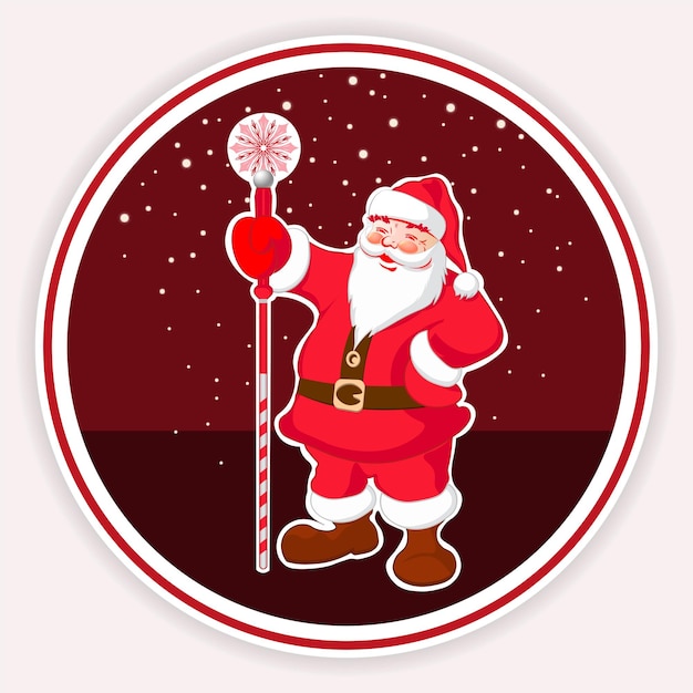 Kerst rood rond bord met een patroon van de kerstman met een staf en sneeuwvlokken