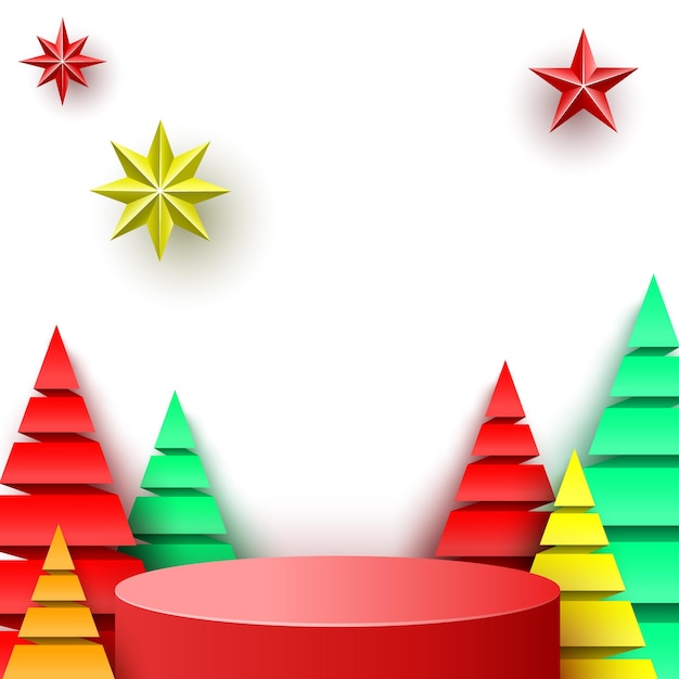 Kerst rood rond podium met sterren en papierbomen beursstand pedestal