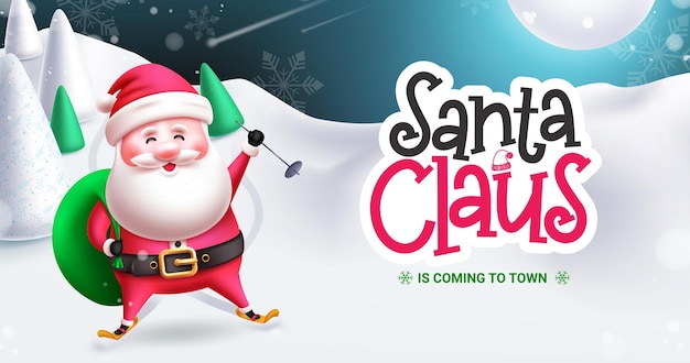 Kerst santa claus karakter vector design Kerstman karakter in schaatsen en cadeau te houden