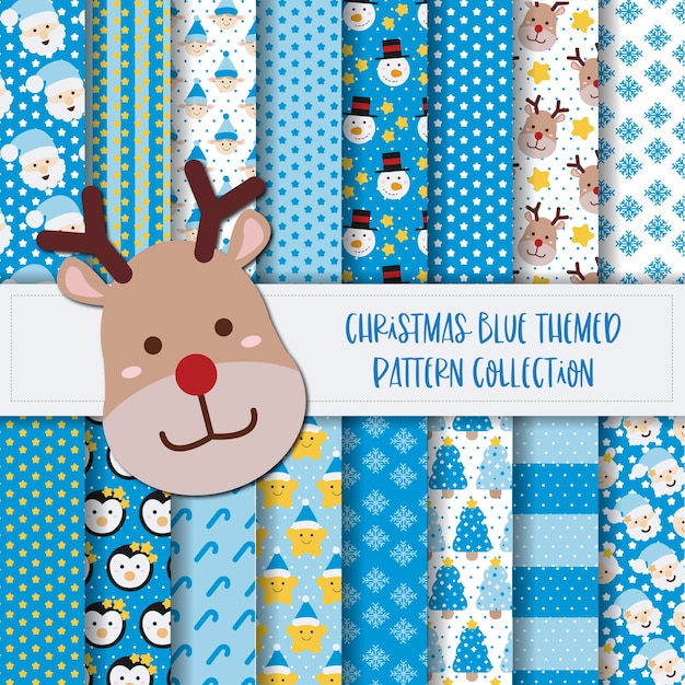 Kerst schattig patroon collectie blauw thema