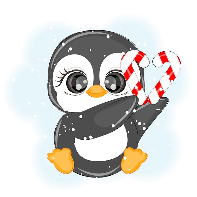 Kerst schattige pinguïn met snoep vectorillustratie