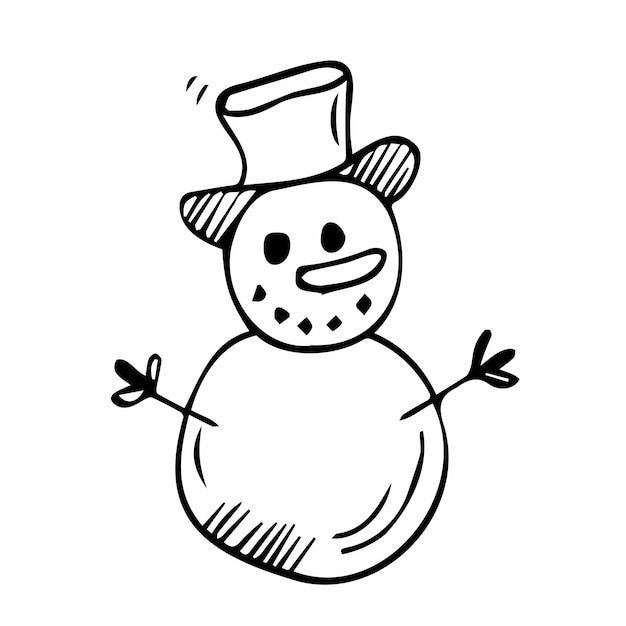 Kerst schattige sneeuwpop met hoed Feestelijk winterconcept Doodle stijl Vector illustratie op isolat