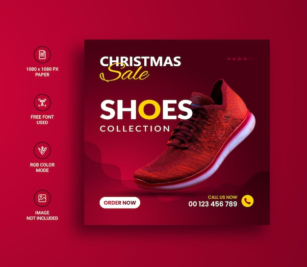 Kerst schoen verkoop sociale media instagram post banner ontwerpsjabloon