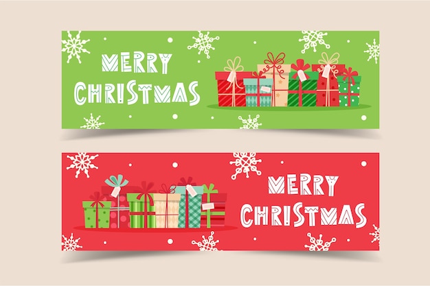 Kerst sjabloon voor spandoek met belettering en geschenken