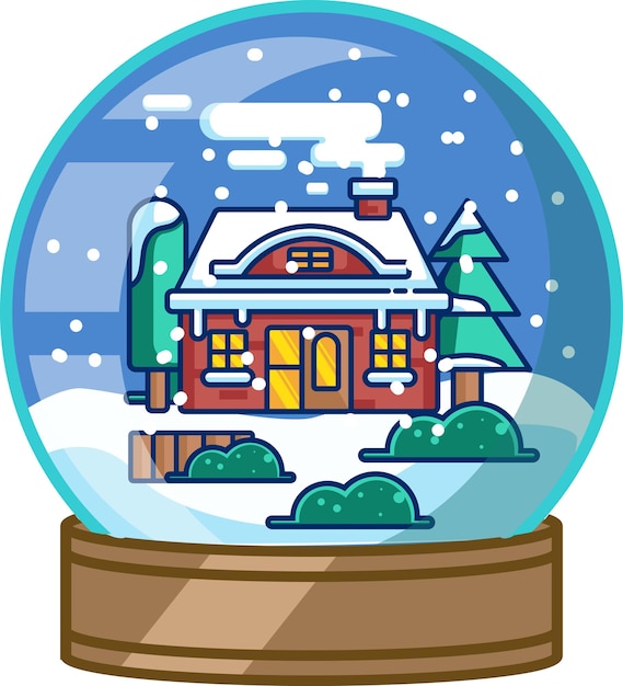 Kerst sneeuwbalbol met platte ontwerp illustratie