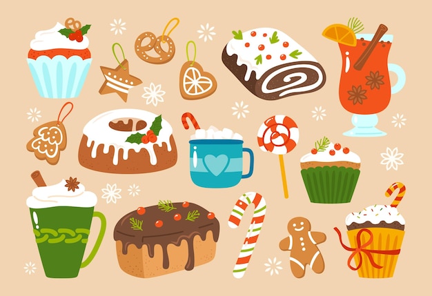 Kerst snoep traktatie cartoon set Nieuwjaar peperkoek muffin lolly vakantie