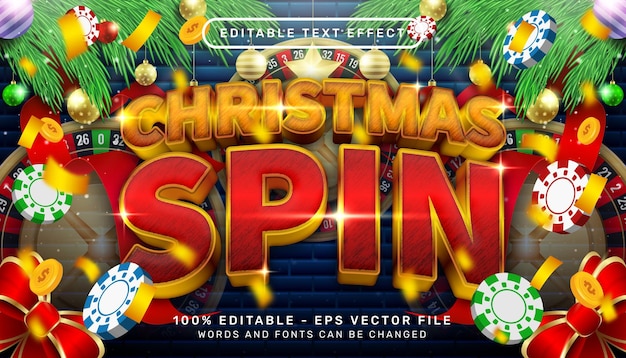 kerst spin 3D-teksteffect en bewerkbaar teksteffect met kerstachtergrond