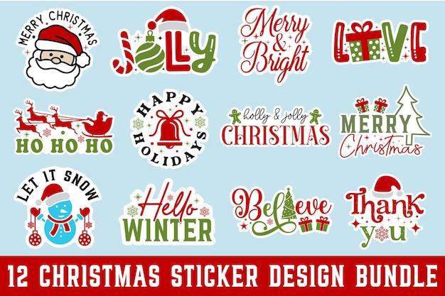 Kerst sticker ontwerp bundel Merry Christmas sticker Winter sticker SVG ontwerp