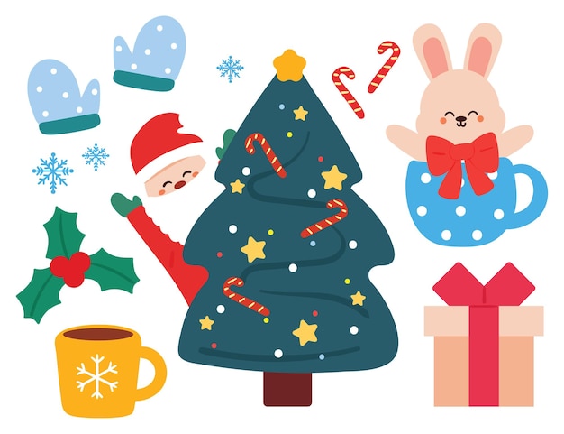 Kerst sticker set cartoon set van kerst items Kerst element sticker kleurrijke vector