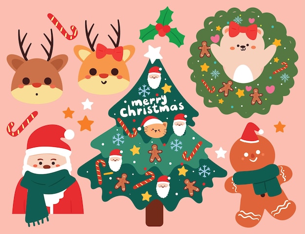 Kerst sticker set cartoon set van kerstartikelen Kerst element sticker kleurrijke vector