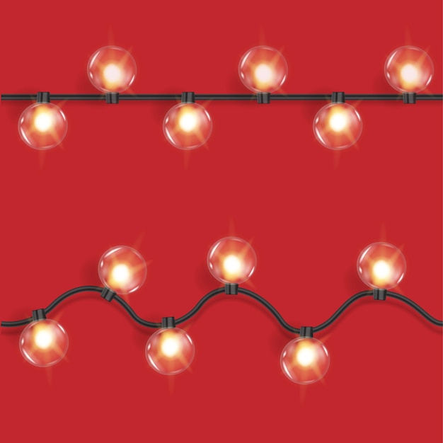 Kerst stralende guirlande Realistisch 3D-ontwerp lichteffect Nieuwjaar decoratief element veelkleurige lampen gekleurd Neon lamp Xmas vakantie decor Vector