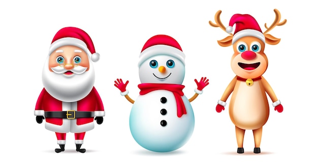 Vector kerst tekens vector set. kerstkarakter zoals de kerstman, sneeuwman en rendier.