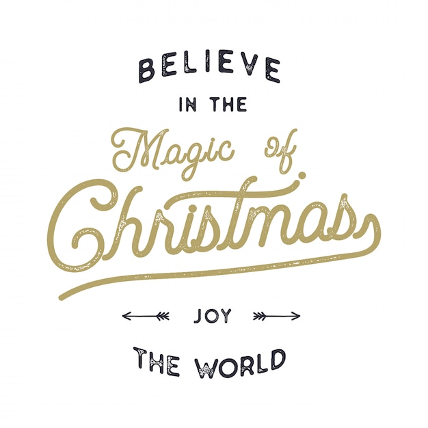 Kerst typografie offerte ontwerp. geloof in magie van kerstmis. vreugde de wereld. belettering