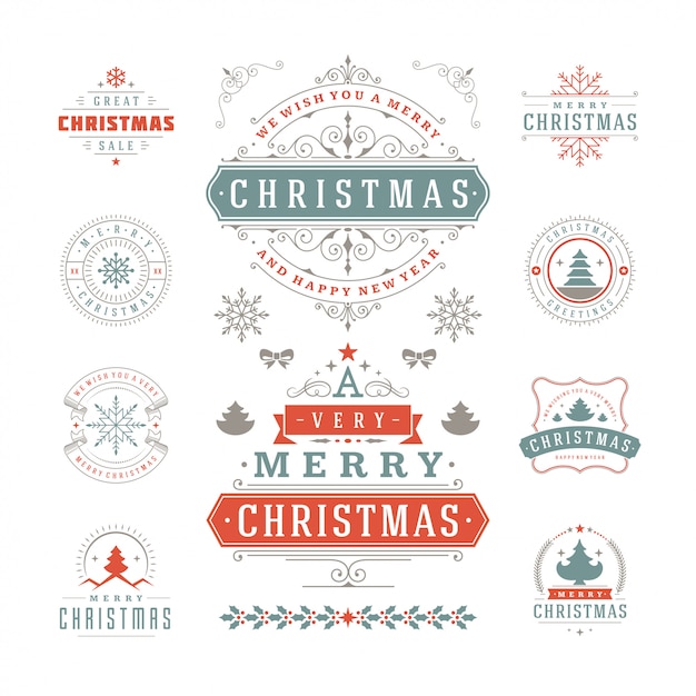 Kerst typografie sierlijke labels en badges