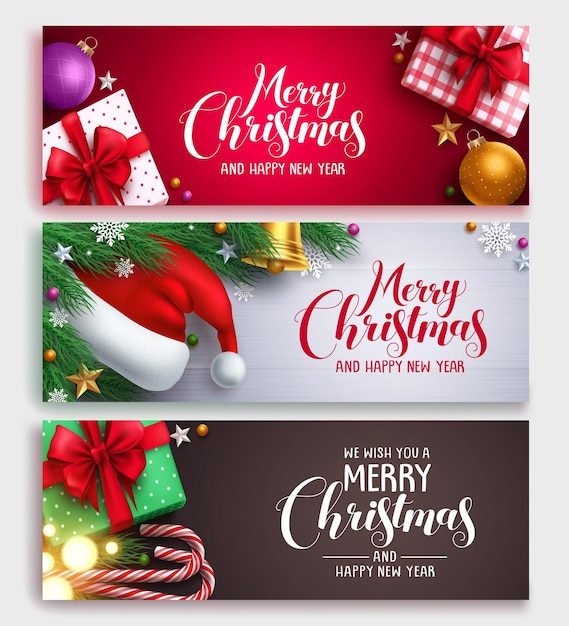 Kerst vector banner ontwerp set met kleurrijke achtergronden kerst elementen en kerst