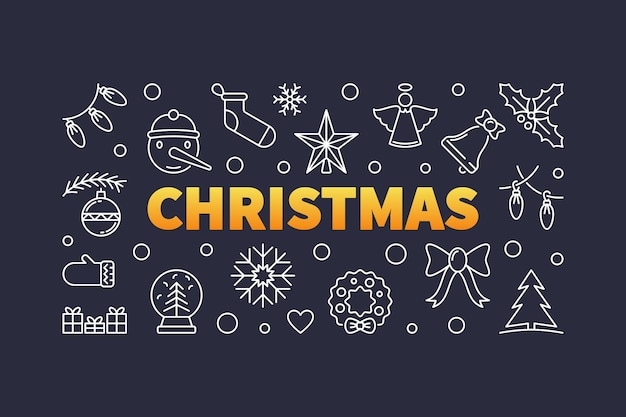 Kerst vector schets horizontale illustratie of banner