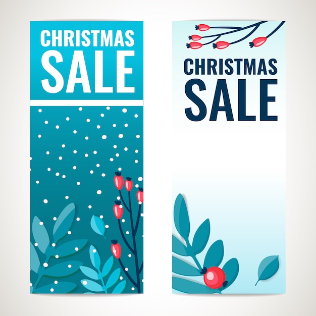 Kerst verkoop verticale banner ontwerpsjabloon met winter twijgen met bessen, vakantie decoratie