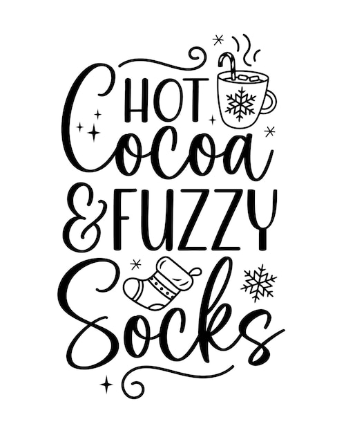 Kerst warme chocolademelk winter belettering citaten gezegden kalligrafie wenskaart vectorillustratie