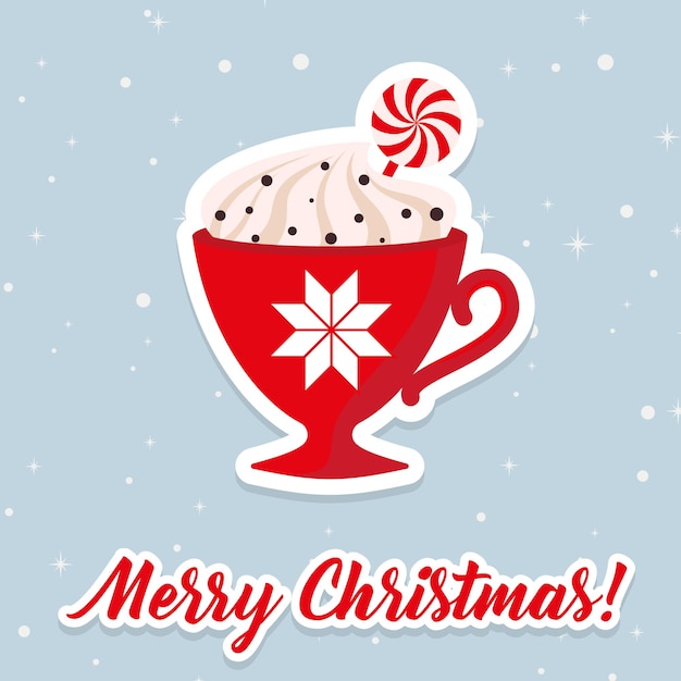 Kerst warme koffie in rode kop. vector illustratie