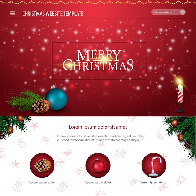 Kerst website sjabloon met kerstballen en kaars