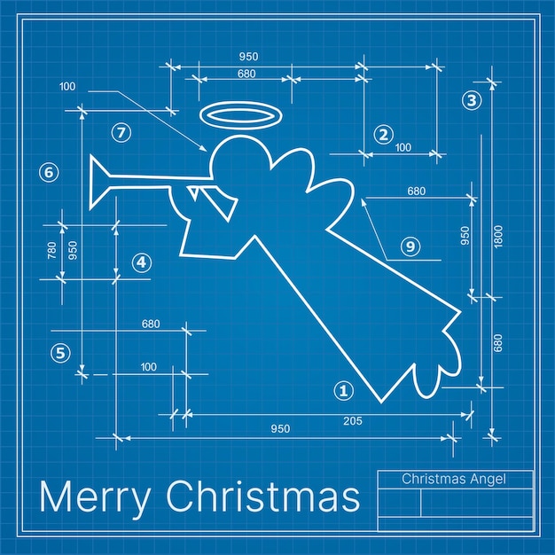 Kerst winter decoratie project engel op symbool nieuwjaar blauwe schets briefkaart
