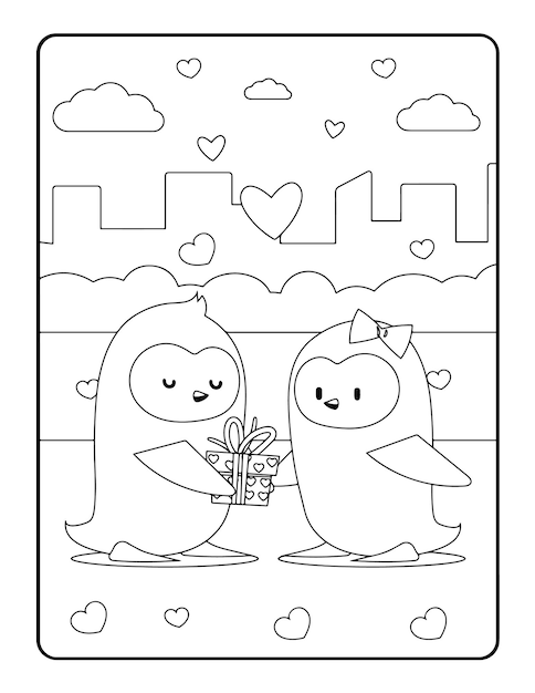 Kerst winter kleuren, Valentijnsdag Kleurplaten voor kinderen. Hou van kleurplaat, kleurboek