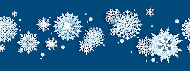 Kerst winter sneeuwvlok naadloze grens blauwe vector papercut vakantie decoratie xmas seizoen