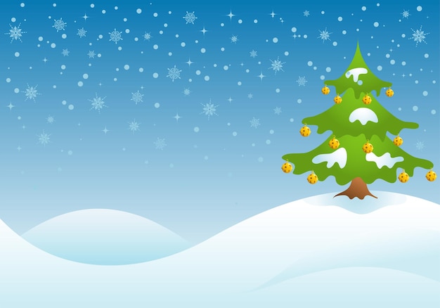 Kerstachtergrond met boom en bel, vectorillustratie