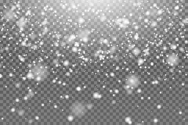 Kerstachtergrond met transparante basis en veel sneeuwvlokken rond het frame licht rechthoekig