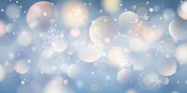 Kerstachtergrond van complexe grote en kleine vallende sneeuwvlokken in lichtblauwe kleuren met bokeh-effect