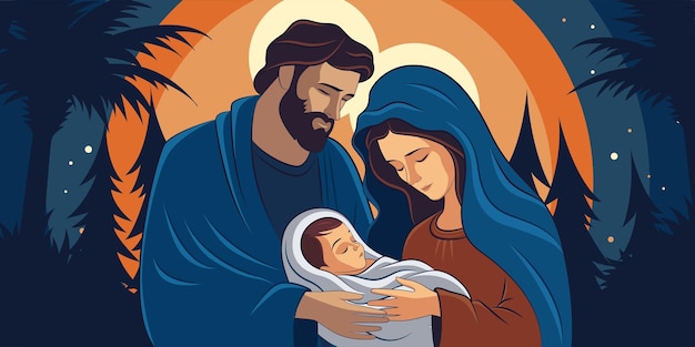 Kerstavond scène Geboorte van Jezus Christus Vrolijke Kerstmis Heilige Familie