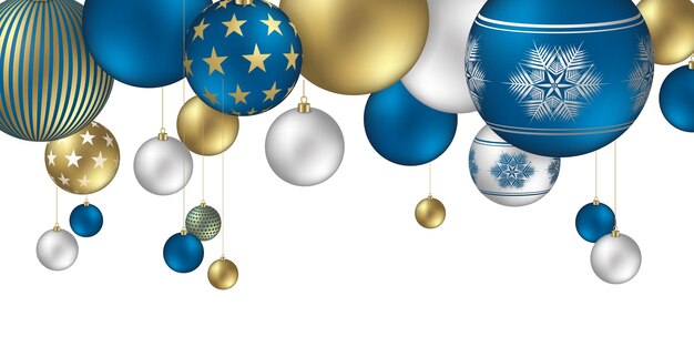 Kerstballen achtergrond met feestelijke vlokken en sterren ornamenten