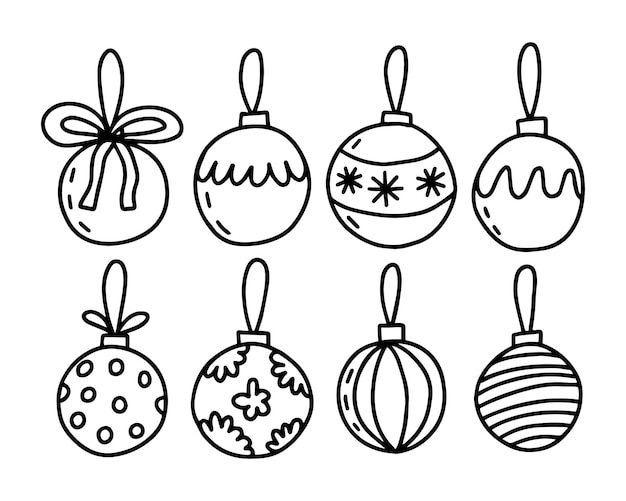 Kerstballen doodle vector set Verschillende soorten kerstballen decor