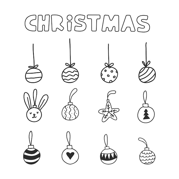 Kerstballen en kerstballen hand getrokken doodle clipart set