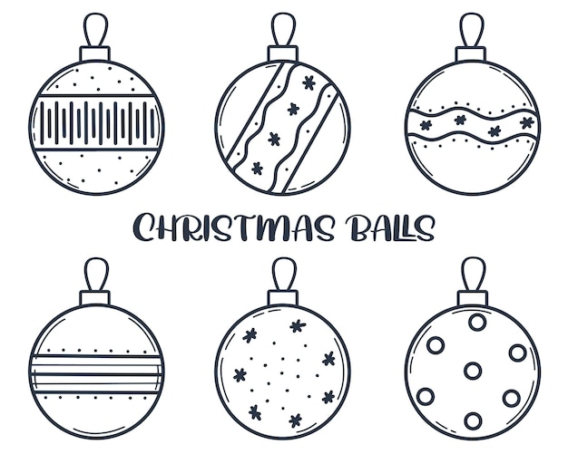 Kerstballen set Verzameling van handgetekende kerstballen voor decoratie illustratie