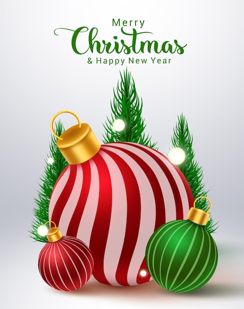 Kerstballen vector ontwerp Merry christmas tekst met kleurrijke xmas bal patroonelement
