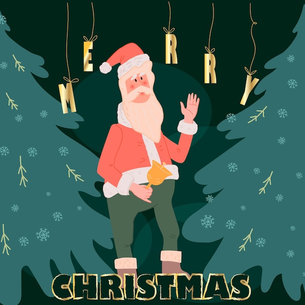 Kerstbanner of kaartsjabloon met santa platte vectorillustratie