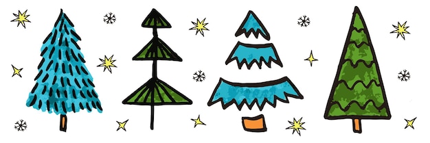 Kerstbomen vakantie hand getekende verf winter kleurrijke aquarel vector decorontwerp