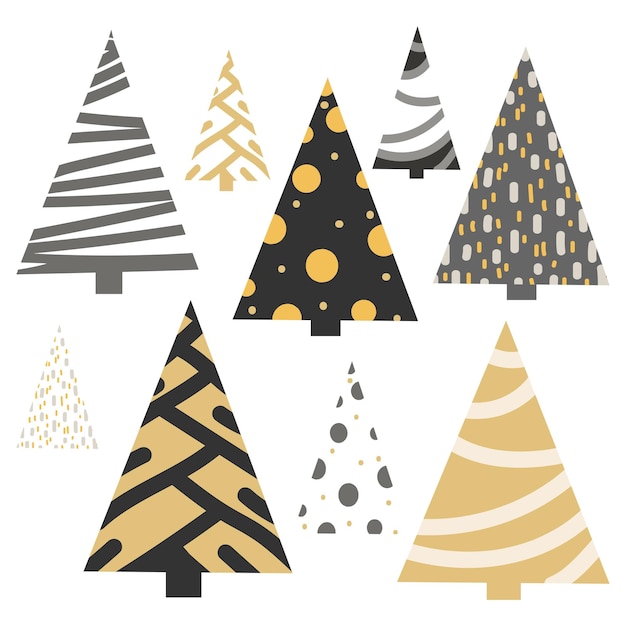 Kerstbomen vector set in moderne Scandinavische stijl. Abstracte boho kerstbomen collectie