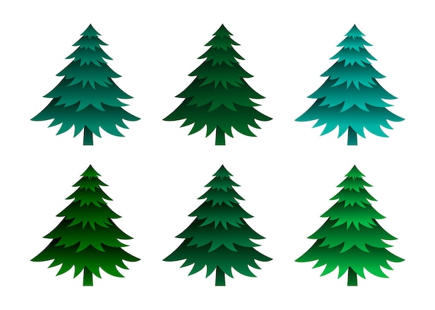 Kerstbomen vector set Verzameling van groene en blauwe cartoon sparren