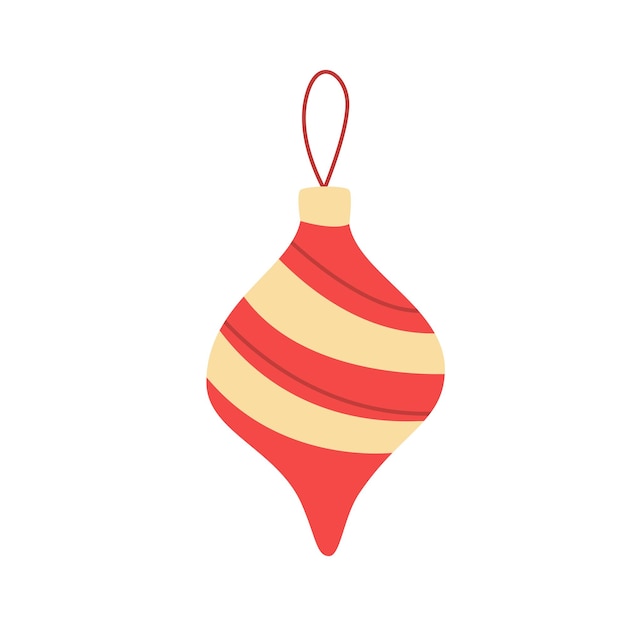 Kerstboom decoratie. Rood gouden speelgoed. Kerst sticker. Winterelement. Kerstillustraties voor kaarten, posters, etiketten, web, logo's, sjablonen. Geïsoleerde vector op witte achtergrond