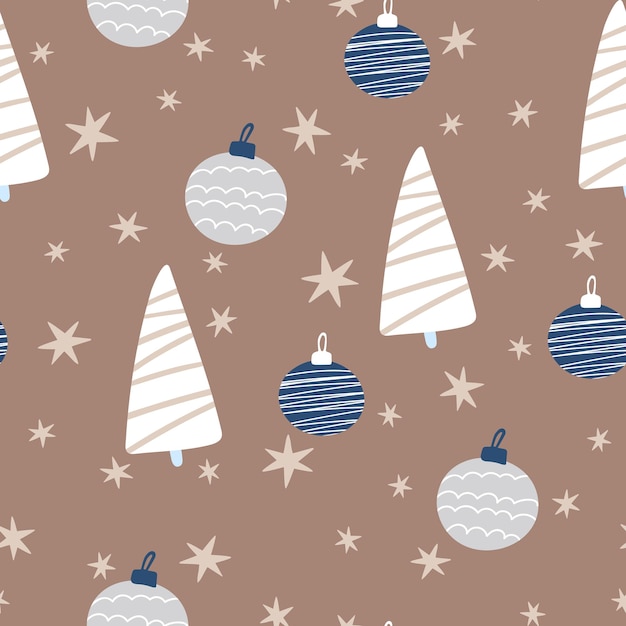 Kerstboom en sneeuwvlok naadloos patroon Nieuwjaar Vectorillustratie in Scandinavische stijl