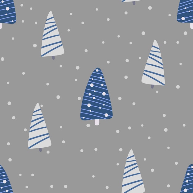 Kerstboom en sneeuwvlok naadloos patroon Nieuwjaar Vectorillustratie