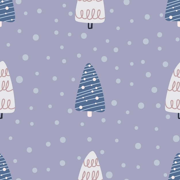 Kerstboom en sneeuwvlok naadloos patroon Nieuwjaar Vectorillustratie