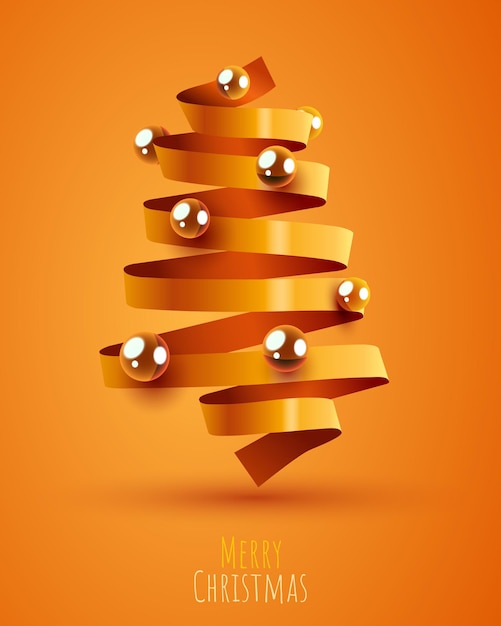 Kerstboom gemaakt met gouden lint prettige kerstdagen en gelukkig nieuwjaar banner