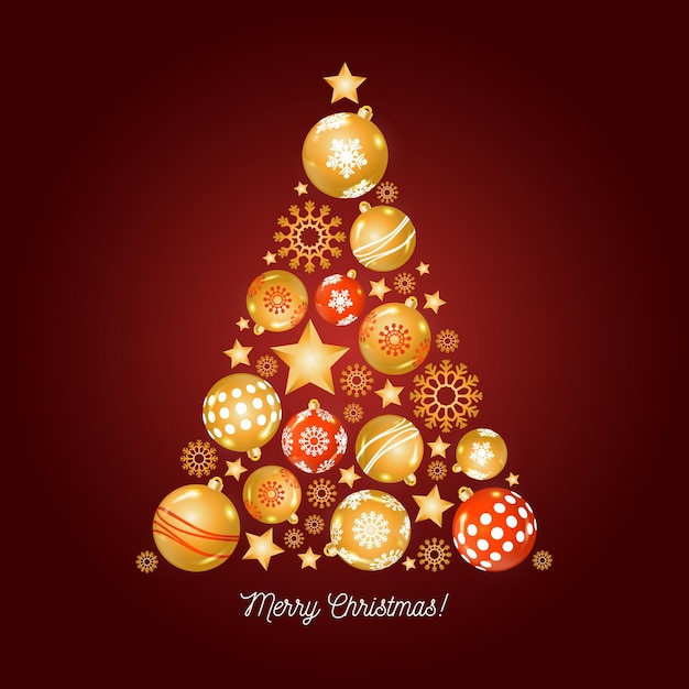 Kerstboom gemaakt van realistische gouden decoratie
