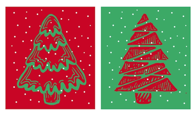 Kerstboom hand getekende illustraties. Vector.