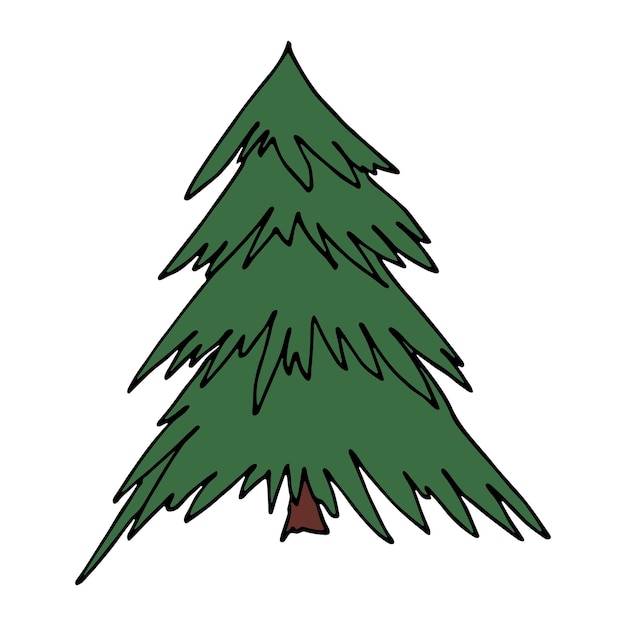 Kerstboom handgetekende clipart Spruce doodle Enkel element voor kaart print webdesign decor