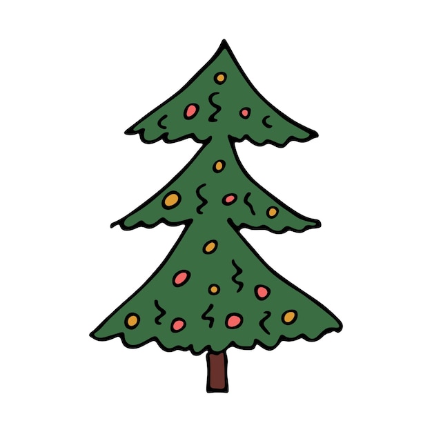 Kerstboom handgetekende clipart Spruce doodle Enkel element voor kaart print webdesign decor