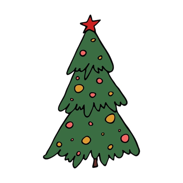 Kerstboom handgetekende clipart Spruce doodle Enkel element voor kaart print webdesign decor